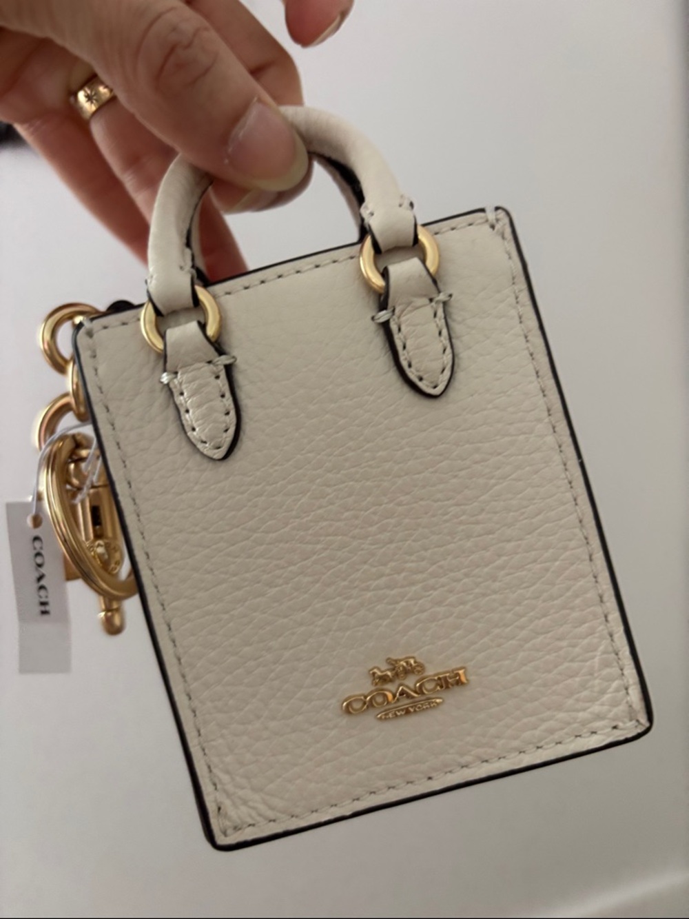 NWT Coach Mini Tote Pebble Leather Bag Charm FOB Gold/Chalk - Sold Out